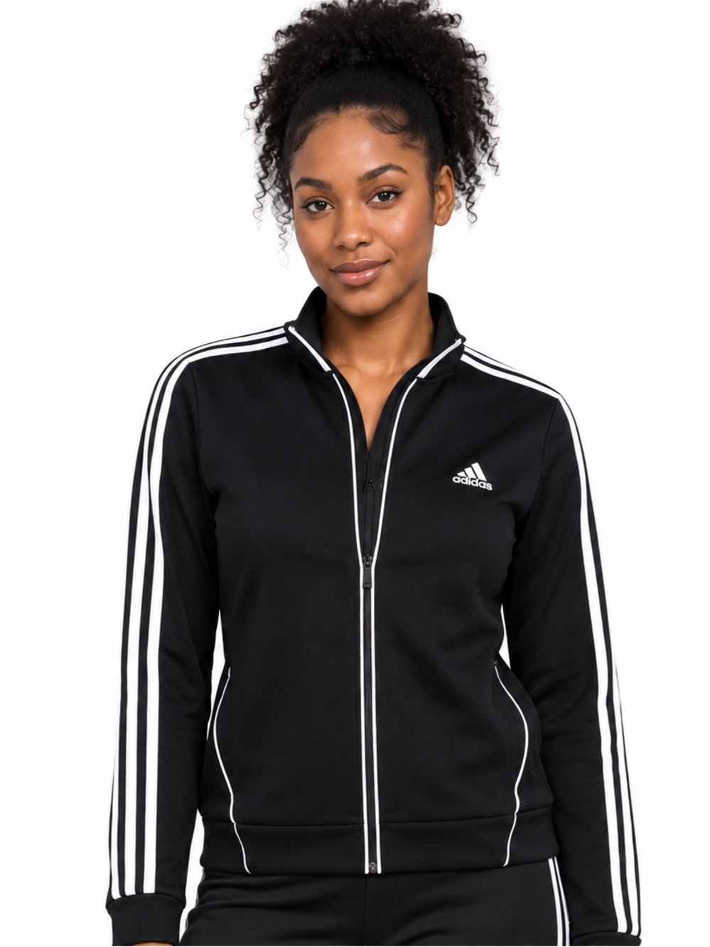 Adidas Zip-Up Track Jacket Black White SZ M Athletic Athleisure